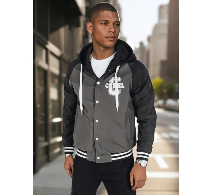 Pánská bunda bomber s kapucí šedá FashionStreet TX5017 Pánská bunda bomber s kapucí šedá FashionStreet TX5017