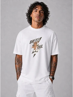 Pánské bavlněné tričko oversize s potiskem bílé FashionStreet NX1010R