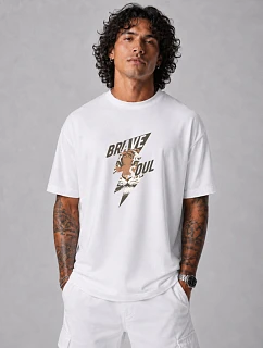 Pánské bavlněné tričko oversize s potiskem bílé FashionStreet NX1010R