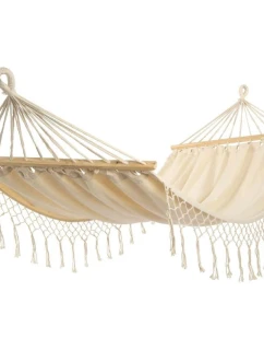 ZAHRADNÍ HOUPACÍ SÍŤ PRO 1 OSOBU 200X100CM S TYČÍ A STŘAPCI MIAMI ECRU