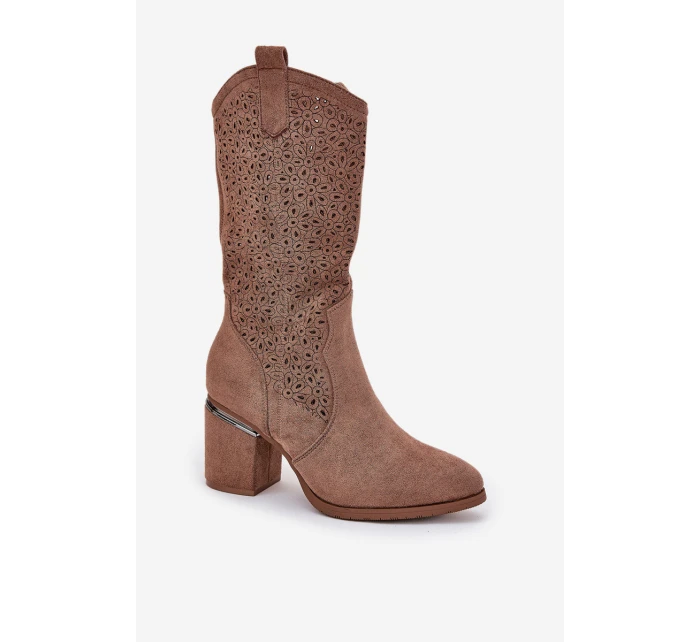 Děrované Kozačky Cowboy Do Poloviny Lýtka S.Barski HY51-238 Hnědé