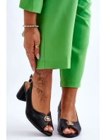 Módní kožené sandály na podpatku Černé Hette Módní kožené sandály na podpatku Černé Hette