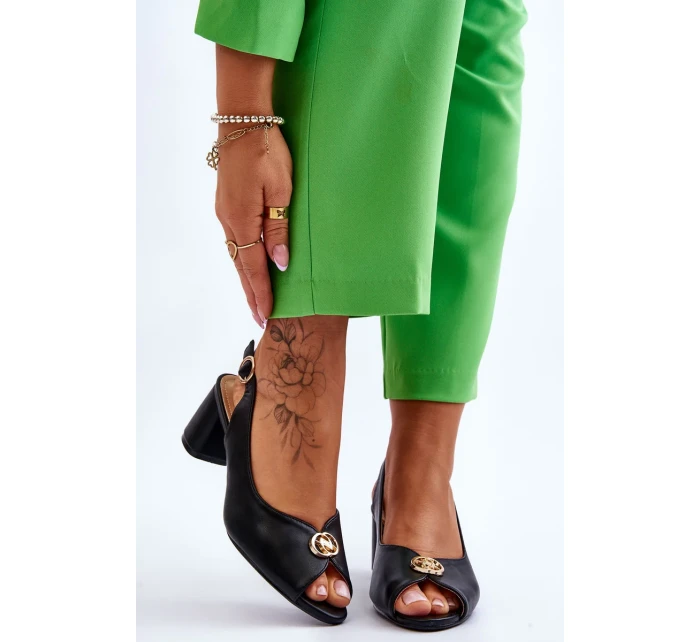 Módní kožené sandály na podpatku Černé Hette Módní kožené sandály na podpatku Černé Hette