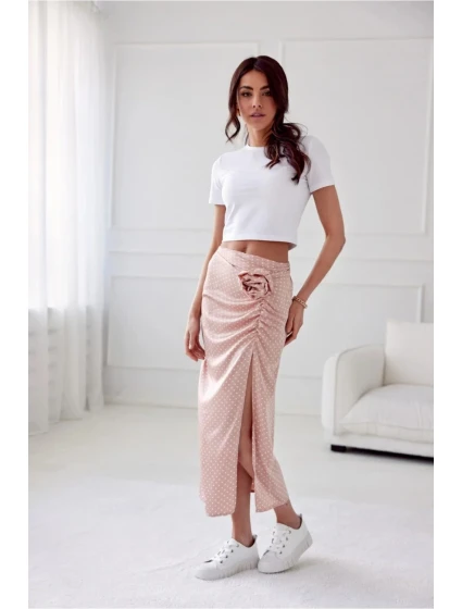 Saténová sukně model 20599708 starorůžová s puntíky - Roco Fashion