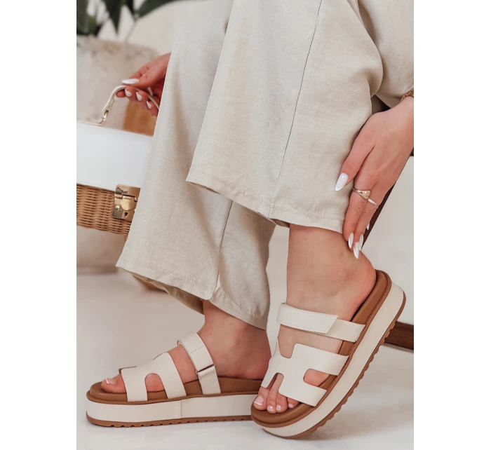 Dámské žabky na suchý zip PLATFOR beige FashionStreet ZY0866