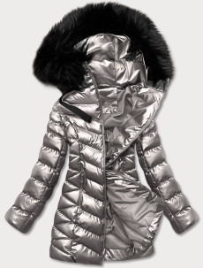 Stříbrná metalická dámská zimní bunda (5M778-401)