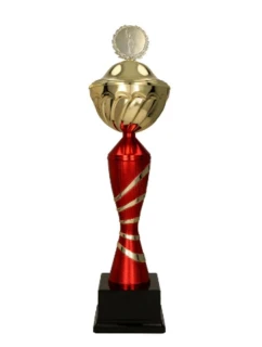 Zlatý a vínový kovový hrnek s víčkem model 21827390 RD