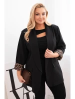 Dámská sako Plus Size s podšívkou v leopardím vzoru černá
