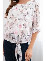 Dámská květinová halenka se zavazováním dole camelová Dámská květinová halenka se zavazováním dole camelová