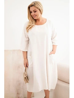 Dámské šaty Plus Size viskózové s kapsami a krátkým rukávem béžová