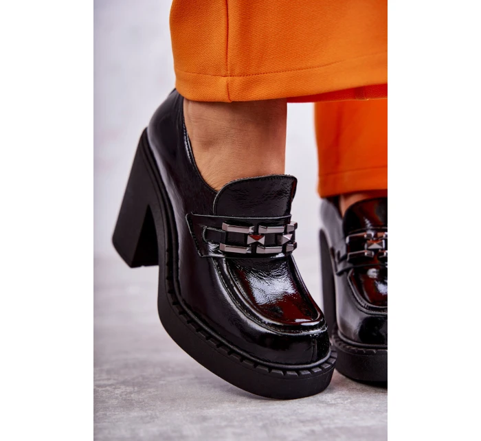 Lakované boty na masivním sloupku Černé model 21596565 - Boto