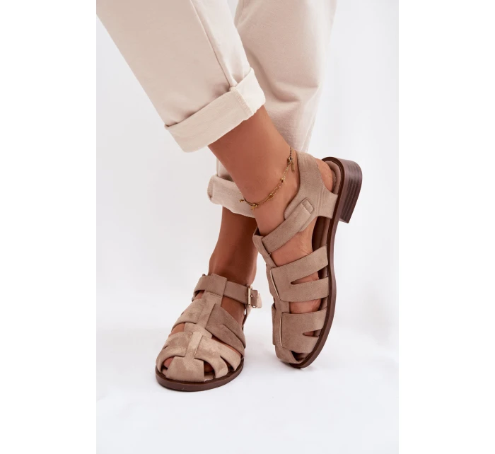 Dámské Sandály s Zlatým Přezkou Béžové model 21937614 - Boto