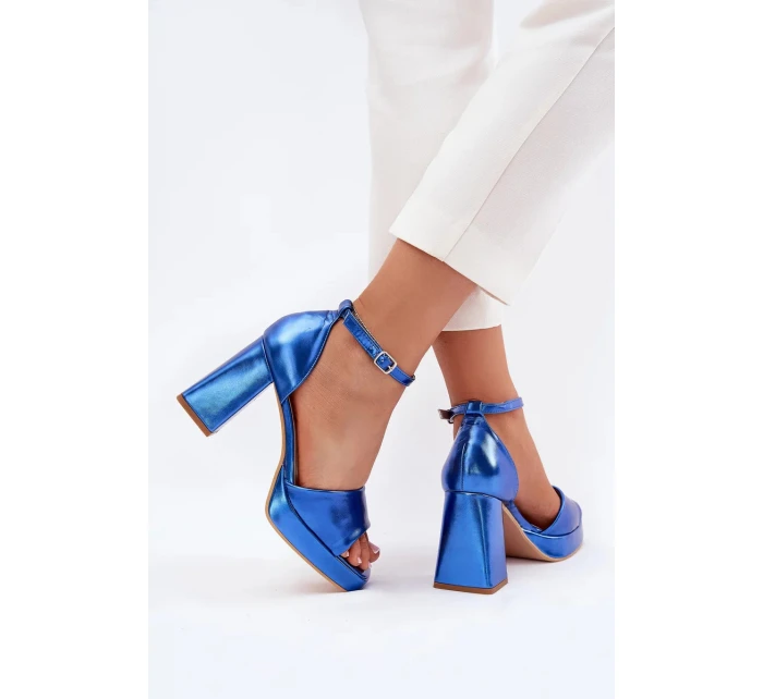 Dámské lakované sandály na sloupku - modré Marila Dámské lakované sandály na sloupku - modré Marila