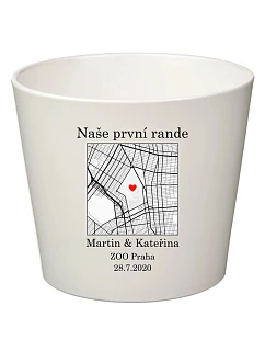 Bílý keramický květináč s mapou - malý