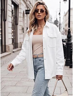 Dámská bavlněná košilová bunda oversize, bílá, FashionStreet TY4299