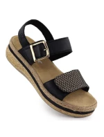 Dámské kožené sandály na podpatku se suchým zipem černé model 21904999 - Rieker