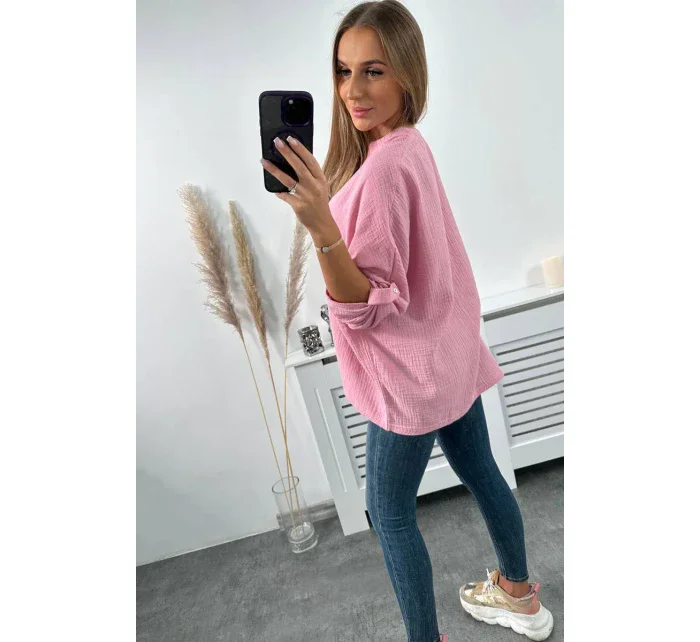 Mušelínová halenka s ohrnutými rukávy světle růžová Mušelínová halenka s ohrnutými rukávy světle růžová