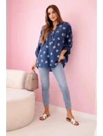 model 21911564 dámská halenka s květinovým vzorem, dlouhými rukávy a knoflíky Džínová - K-Fashion