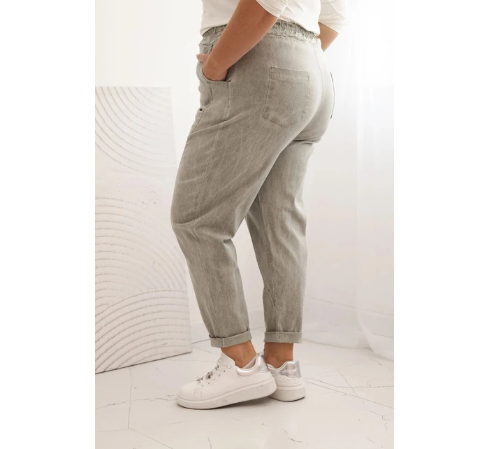 Dámské kalhoty Plus Size s viskózou a širokou gumou khaki model 21266128 - K-Fashion