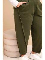 Dámské bavlněné kalhoty Plus Size volného střihu s vysokým pasem khaki