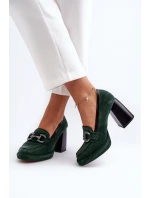 Kožené lodičky na masivním sloupku model 21657286 tmavě zelené - Laura Messi