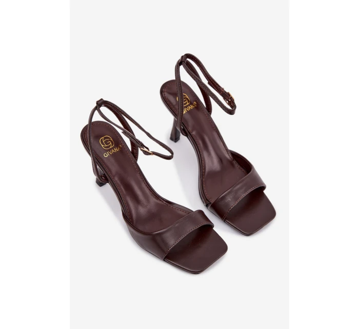 Dámské sandály na jehlovém podpatku z eko kůže - čokoládová Brisora