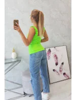 Halenka bez ramínek s volánky zelená neonová Halenka bez ramínek s volánky zelená neonová