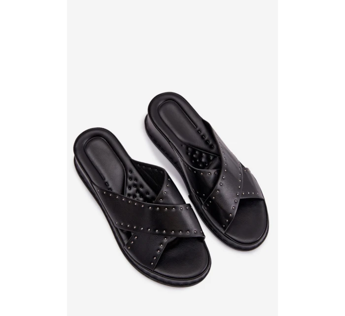 Zdobené dámské sandály na platformě z ekokůže Černé Calorissa