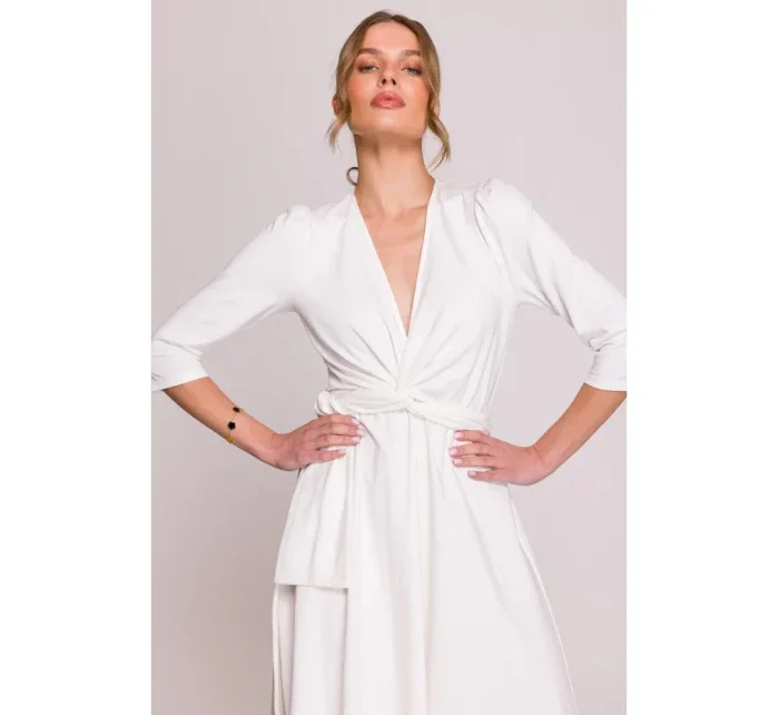 šaty s páskem ecru barva model 20966342 - STYLOVE