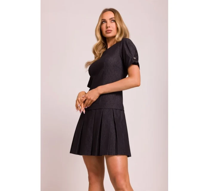 M842 Džínové šaty se záhyby - grafitové M842 Džínové šaty se záhyby - grafitové