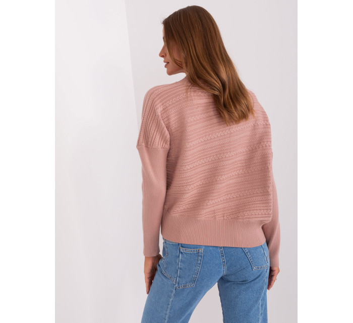Zaprášený růžový asymetrický svetr s copánky
