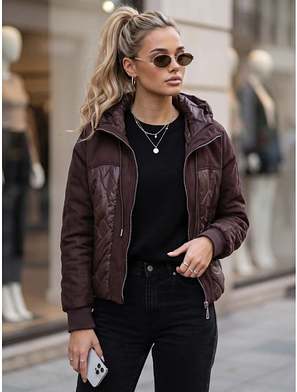 Dámská prošívaná přechodová bunda s kapucí, bordová, FashionStreet TY6094 Dámská prošívaná přechodová bunda s kapucí, bordová, FashionStreet TY6094