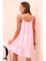 Dámské mušelínové šaty s ramínky a volánem bonbónově růžová Dámské mušelínové šaty s ramínky a volánem bonbónově růžová
