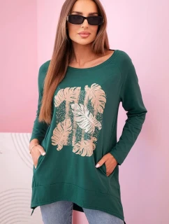 Dámská halenka s kapsami a ozdobným potiskem zelený