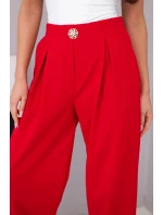 Dámské bavlněné kalhoty s vysokým pasem a ozdobným knoflíkem červené Dámské bavlněné kalhoty s vysokým pasem a ozdobným knoflíkem červené