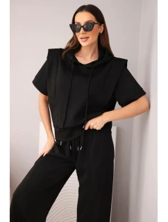 Dámský komplet máslový mikina s kapucí a volné kalhoty se stahováním černý