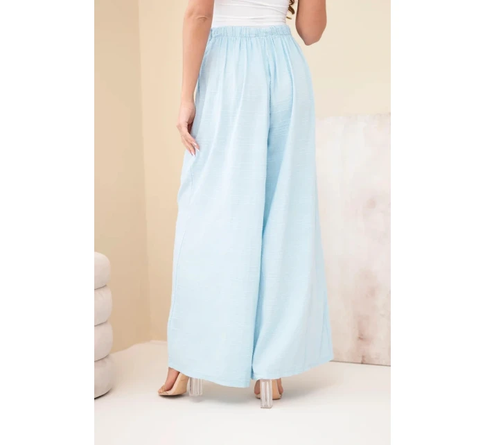 Dámské široké bavlněné kalhoty s gumkou v pase modré