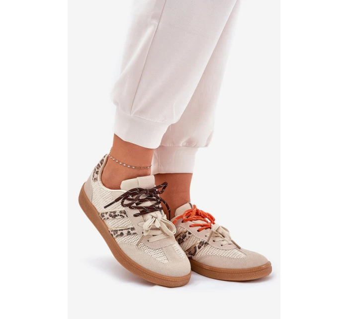Dámské Tenisky S Dvojitým Šněrováním Leopardí Béžové Ollabes