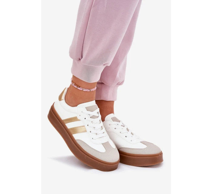 Dámské Tenisky Na Platformě Z Eko Kůže Bílá-Zlatá Elaraven