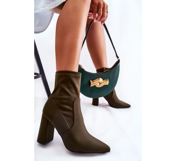 Dámské Materiál Boty Na Podpatku Khaki Amile Dámské Materiál Boty Na Podpatku Khaki Amile