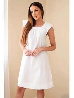 Dámské bavlněné šaty s model 22079483 výstřihem a volánkem bílá - K-Fashion