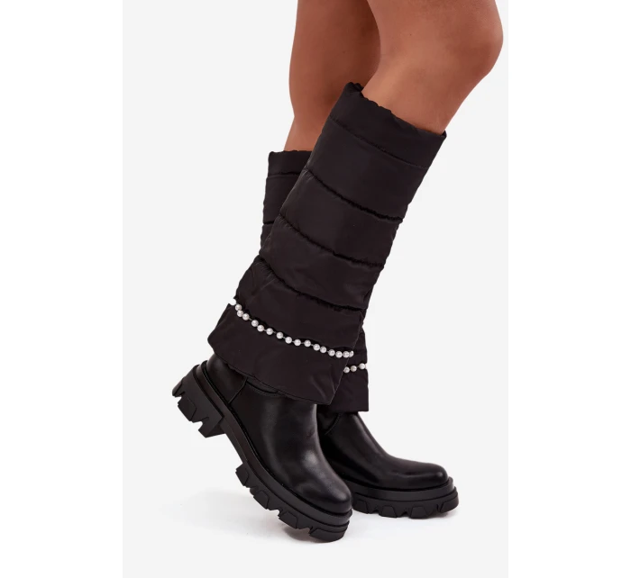 Dámské zateplené kozačky s korálky Černé Irvette