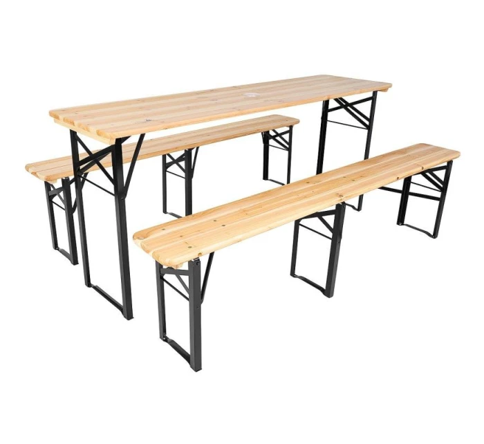 PIKNIKOVÝ BAROVÝ SET DŘEVĚNÝ STŮL A 2 LAVICE