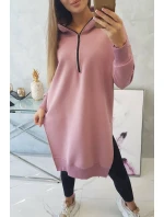 Zateplená mikina s bočními rozparky tmavě růžová
