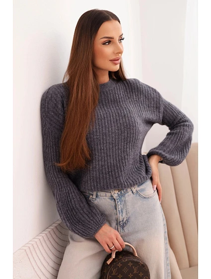 Svetr dámský z baby alpaky s model 21780841 rukávy grafitový - K-Fashion