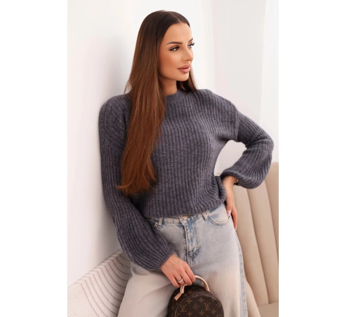 Svetr dámský z baby alpaky s model 21780841 rukávy grafitový - K-Fashion