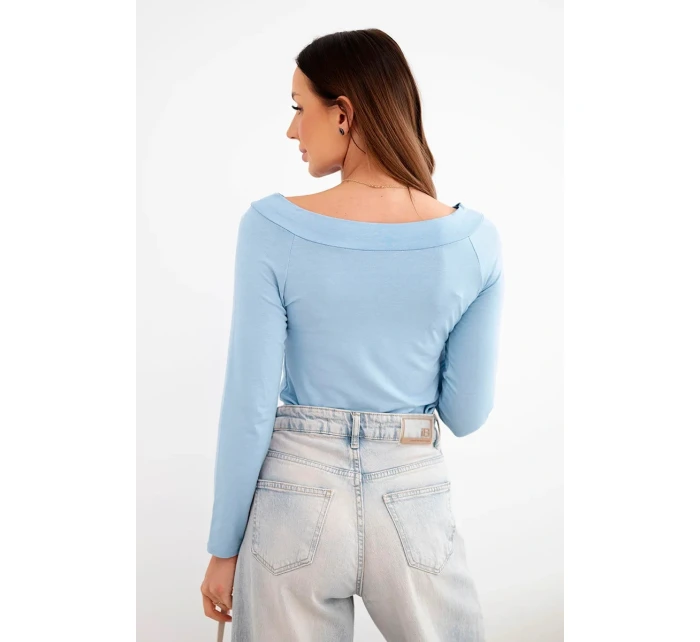 Dámská viskózová blůza s širokým výstřihem a dlouhým rukávem modrá Dámská viskózová blůza s širokým výstřihem a dlouhým rukávem modrá
