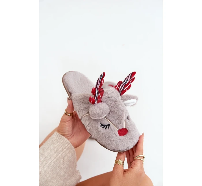 Vánoční Pantofle S Motivem Sobů Tmavě Béžové Sylaia