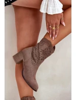 Dámské kožené kotníkové boty ve western stylu na podpatku S.Barski – hnědé