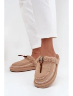 Dámské chlupaté papuče s kožíškem a výšivkou – béžové Perivelle Dámské chlupaté papuče s kožíškem a výšivkou – béžové Perivelle